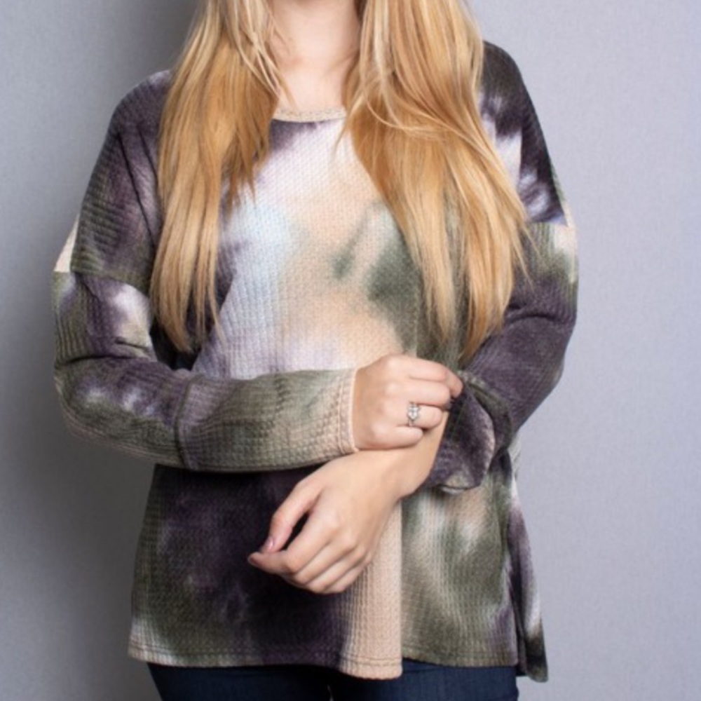 Tie Dye Long Sleeve Waffle Knit Shirt